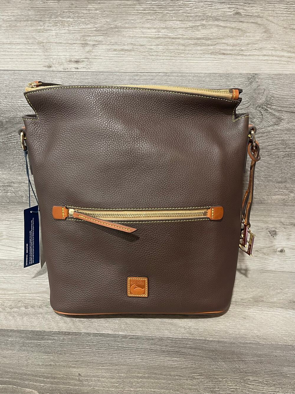 Dooney & Bourke Pebble Grain Large Sac Brown Tmoro Leather Shoulder Bag NWT